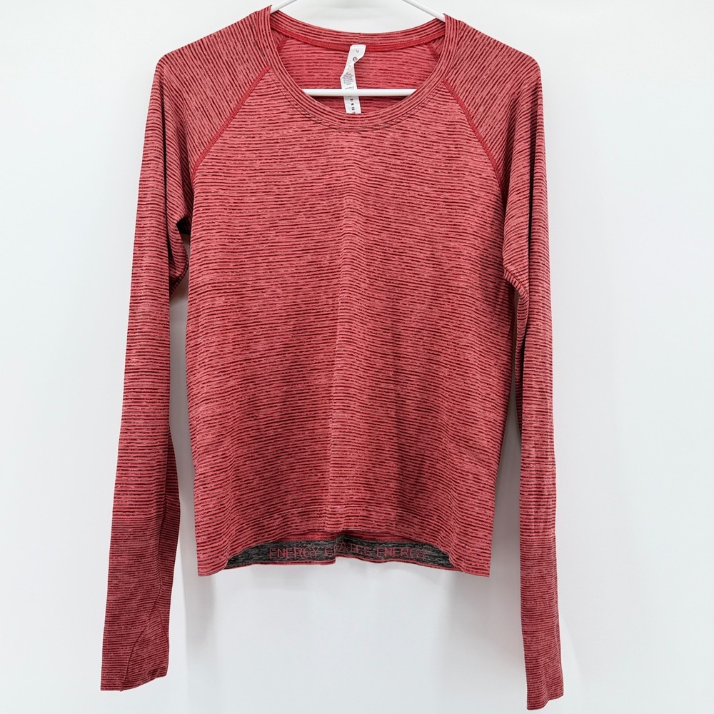 Lululemon Swiftly Tech Long Sleeve Shirt 2.0 Race Length Red Black Stripe 10
